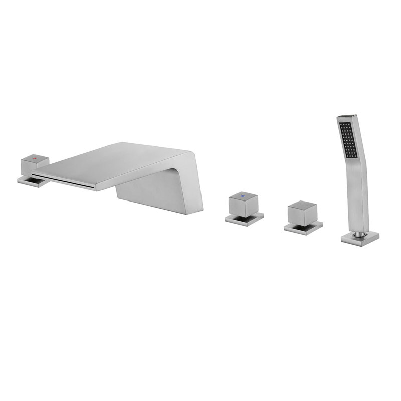 Waterfall Deck Mount Tub Faucet With Handheld Shower 5 Hole Bathtub Faucet Brass 3 Handle Tub Filler With Valve