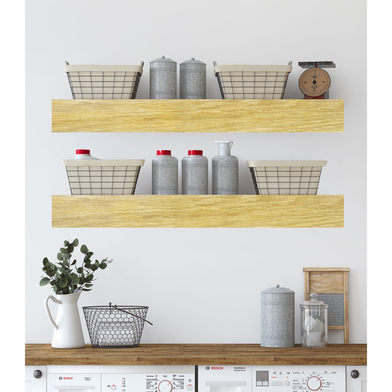 Jahray 2 Piece Oak Floating Shelf, Natural, 6" H x 32" W x 7" D