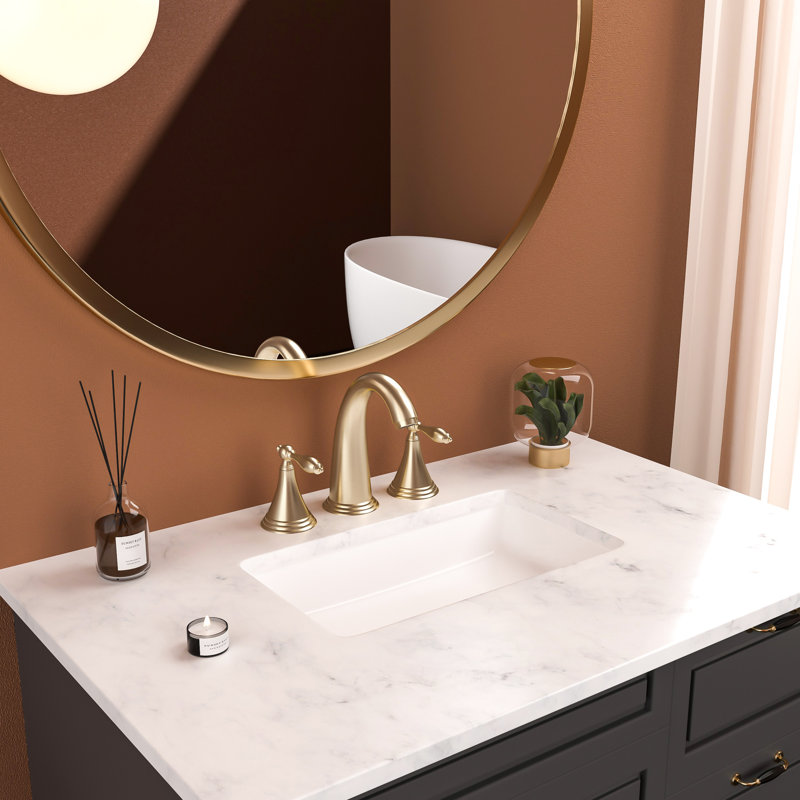 2 Handle Bathroom Faucet In Golden Color - 3 Hole With Pop Up Drain And Water Supply Lines To Corrosion Scratches For Different Sink Materials Gold Widespread Configuration Scratch Build