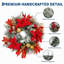 Couronne de Noël floquée rouge et or de 50 cm (20 pouces) avec 20 DEL, 8 fonctions et minuterie