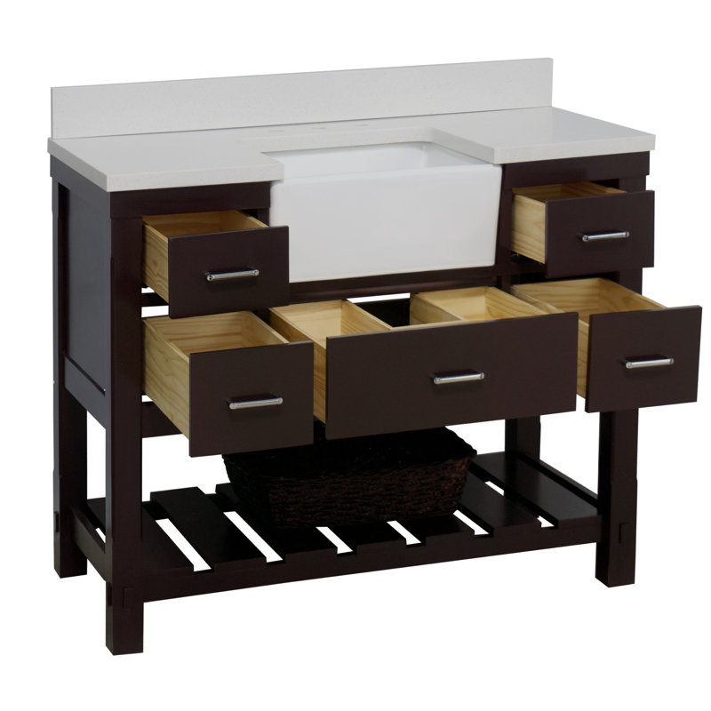 Hitton 48" Single Bathroom Vanity Set with Chocolate Cabinet and Quartz Countertop, Quartz, Chocolate