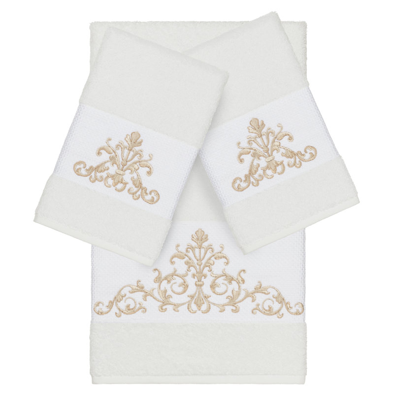 Embellished Towel Set, White, 3 Piece Towel Set
