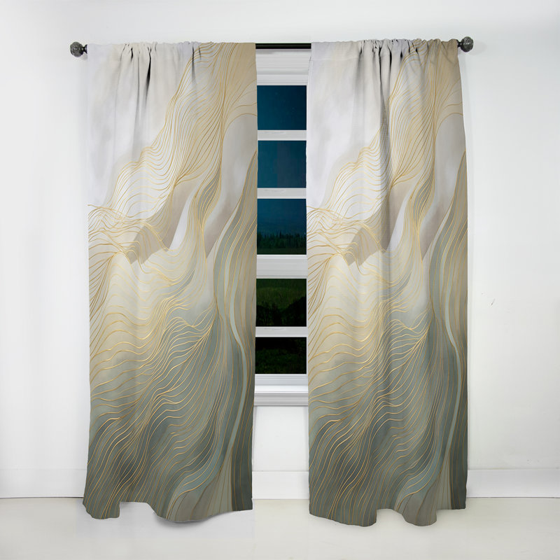 Serci - Gold And Grey Line Art In Motion I - Modern Velvet Curtain - Room Darkening - 1 panel, 52" W x 63" L