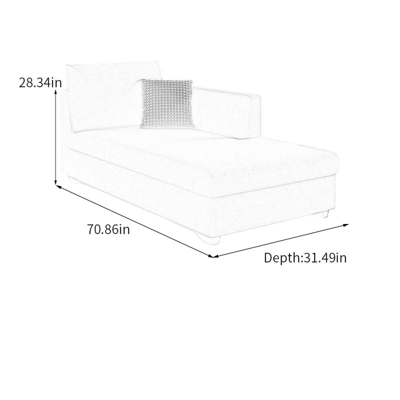 Chaise longue luxueuse en bois massif éponge moelleuse, Orienté à gauche (vu de face), Mélange de lin gris clair