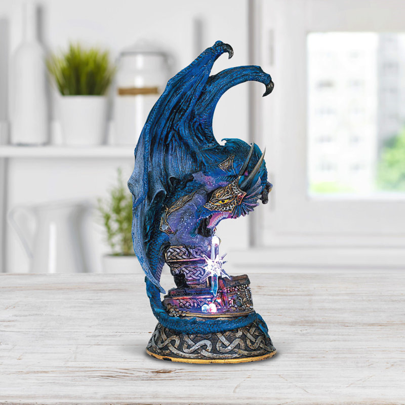 Jaydence 9"H LED Blue Dragon Sitting on Throne Figurine