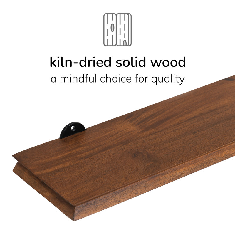 Rickea Solid Wood Wall Mounted Shelf, 2.5 cm H x 61 cm W x 15.25 cm D, Walnut