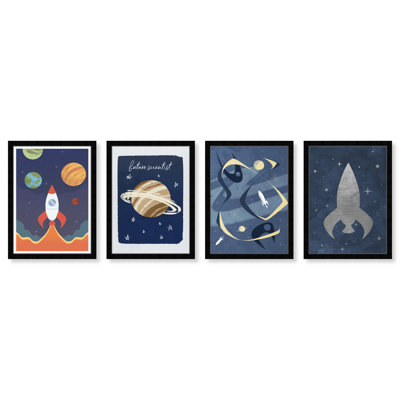Éducation et ensemble d'espace de bureau, impression d'art moderne sur toile bleue et métallique argentée moderne et contemporaine