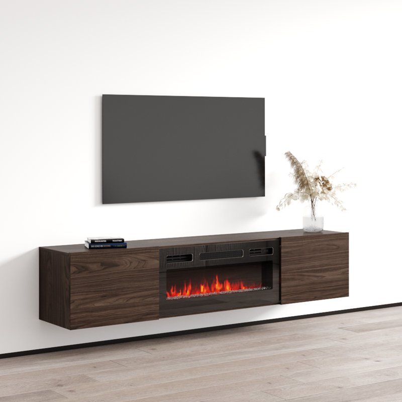 Baja WH-EF Floating Fireplace TV Stand, Walnut