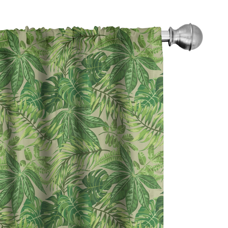 Green Leaf Patterned Light Filtering Rod Pocket Curtain Panels