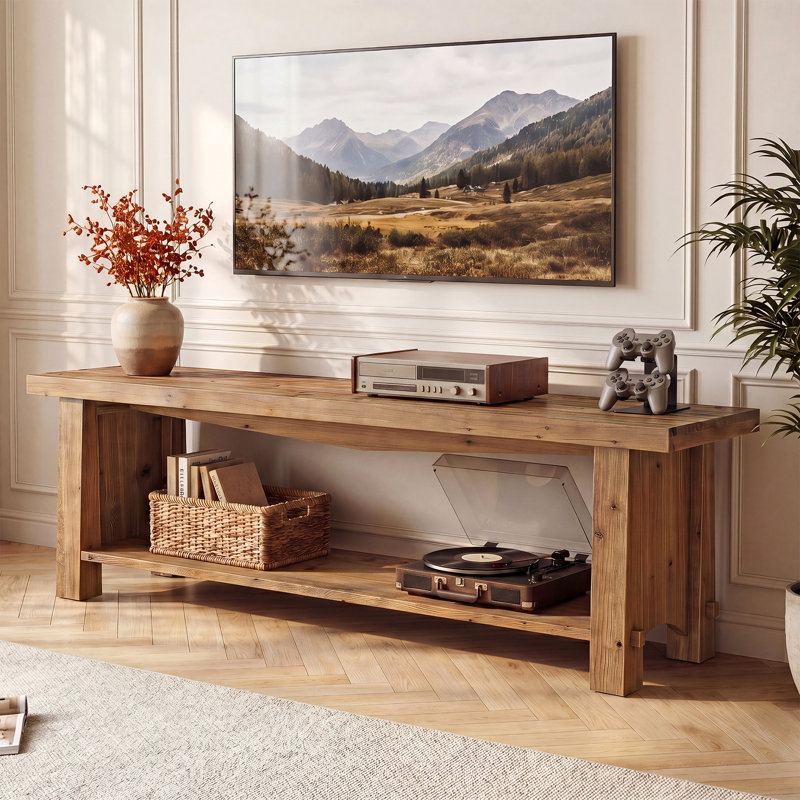 Meuble télé 63 po en bois massif pour meuble télé 55/65/75 po avec tablettes de rangement