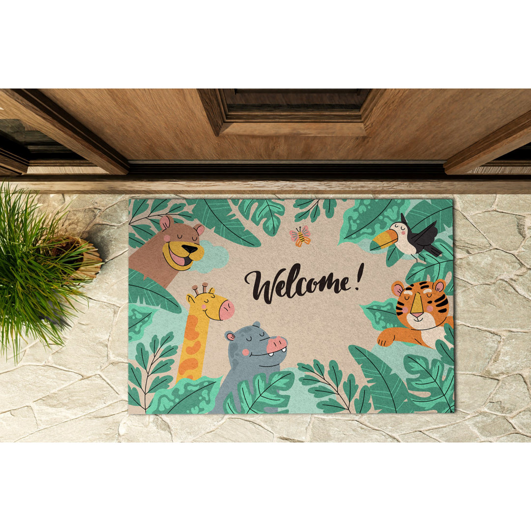 Welcome to Animals B60 x L90 cm Rutschfeste Türmatte für draußen