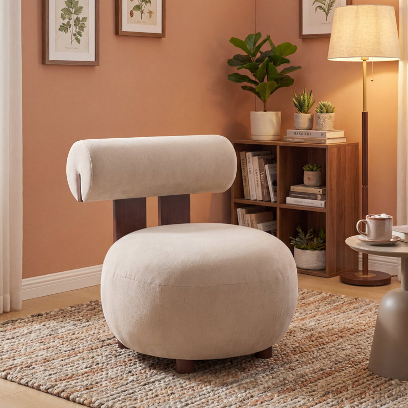 Brynne Mid-Century Modern Velvet Accent Chair with Sculptural Cylindrical Backrest, Light Brown