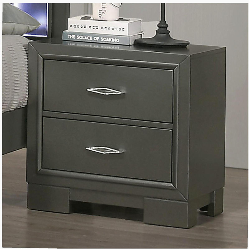 Table de chevet 1 pièce en métal gris et 2 tiroirs