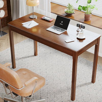 Solid Wood Desk With Drawers - Vintage Narrow Desks, Mid Century Modern Desks, Rubber Wood Study Table, Small Writing Desk For Bedroom|small Spaces