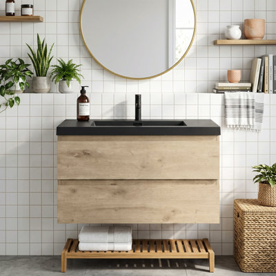 Meuble-lavabo mural simple 36 po avec plateau en marbre de culture intégré