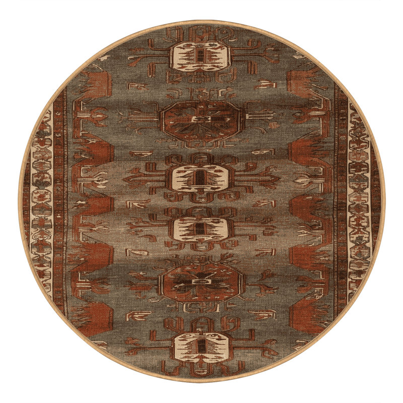 Tapis brun turc lavable à la machine, Rond 6 pi