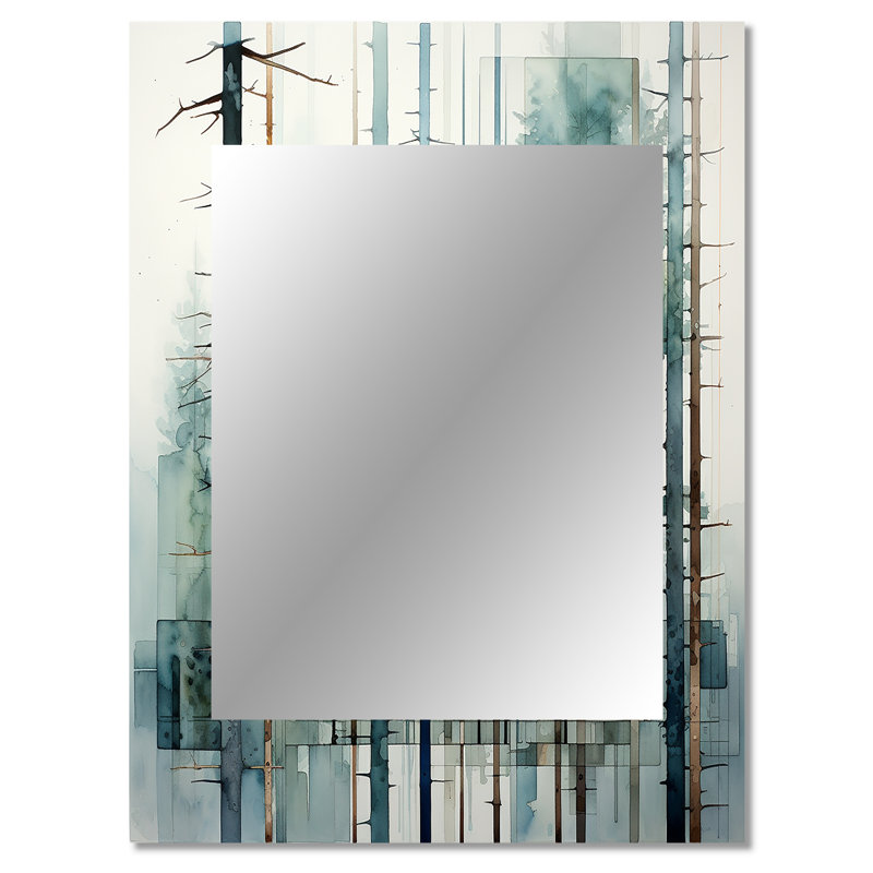 Redwood Tree Geometric Silence II - Redwood Unique Wall Mirror, Green Mirror, Printed Metal Art, 40" x 30"