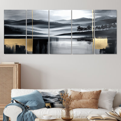 Or et gris, hiver, montagne et lac, paysage IV - ensemble de reproductions d'art mural paysage d'hiver