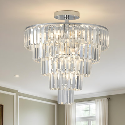 Large White Chrome-Plated Crystal Chandelier, Modern Style Pendant Light, Suitable for Dining Rooms, Living Rooms, Bedrooms (Bulbs Not Included)