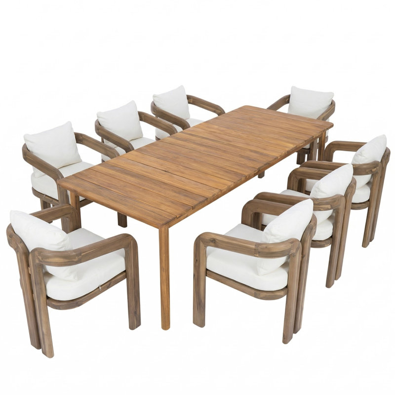 Ensemble repas d'extérieur moderne en bois d'acacia avec coussins Nordby 8 personnes Nordby