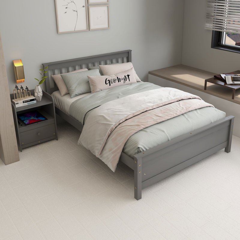 Cadre de lit simple Bracho 36,1 po, gris, Double