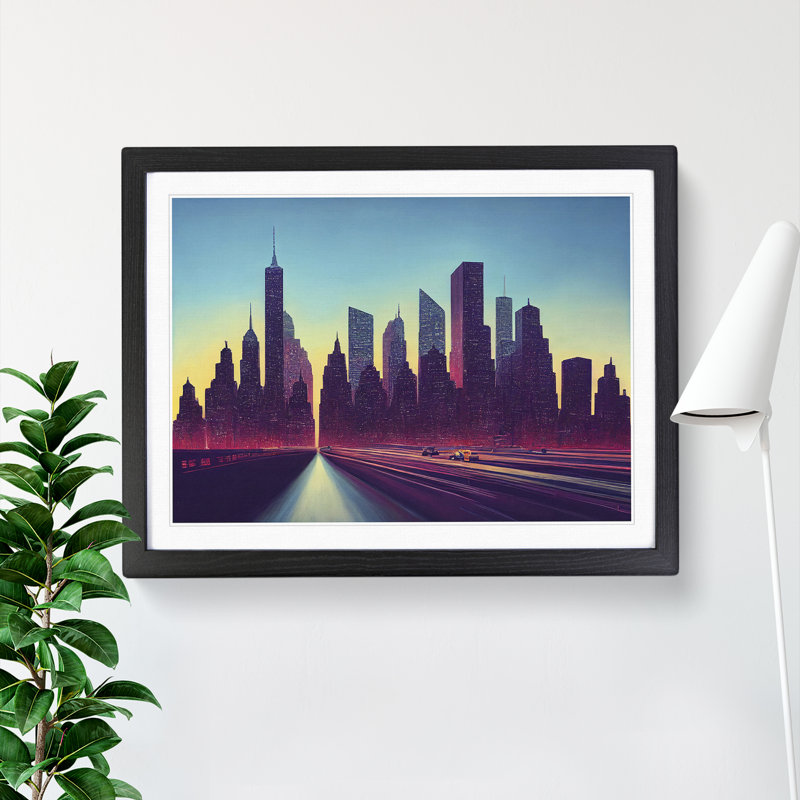 Cyberpunk New York Skyline Vol.2 - Framed Print, Black, 46cm H x 64cm W x 2cm D
