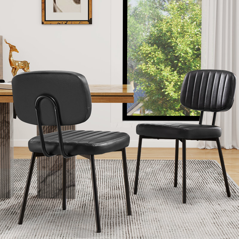 Dining Chairs, Upholstered Mid Century Modern Kitchen Dining Room Accent Chairs, 2, Black