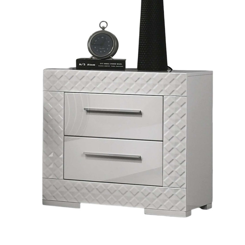 Gorgeous 1Pc Nightstand High Gloss Bar Handle Bedside Table Bedroom Furniture