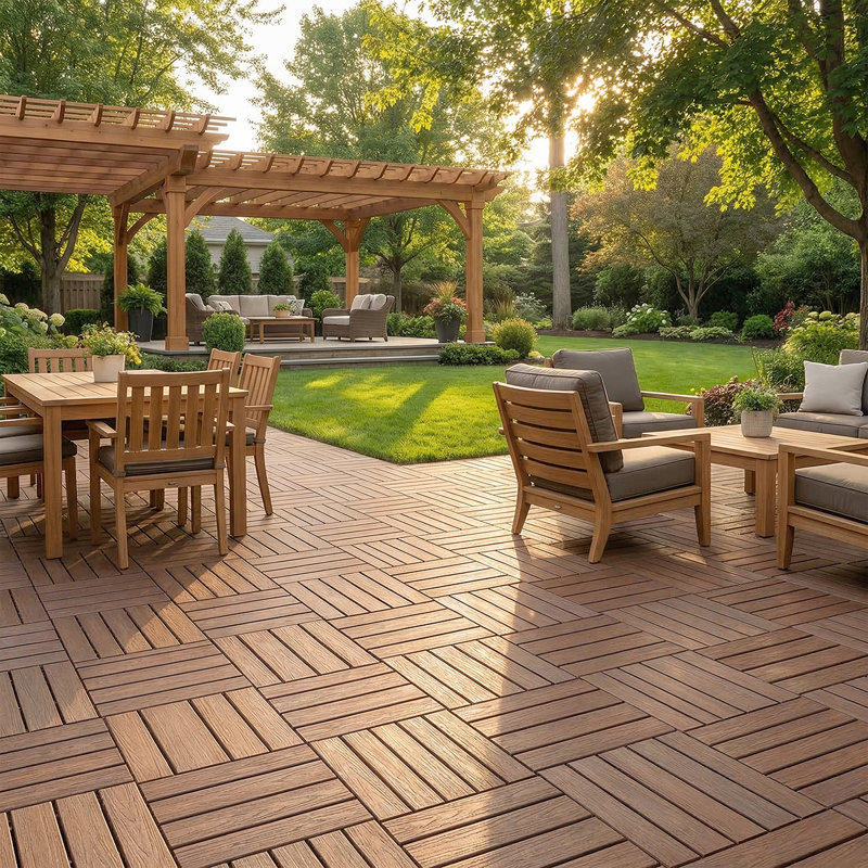 PP Material Interlocking Floor Tiles - 44 Pack 12"X12" Waterproof Patio Tiles, Brown
