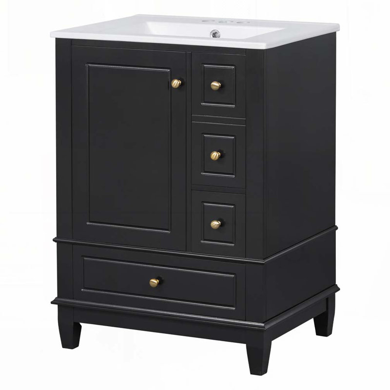 Meuble-lavabo 24 po avec lavabo en céramique, Noir