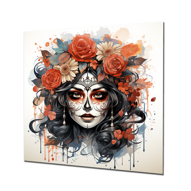 Jour des morts Diva, aquarelle mexicaine II - art mural mexicain en métal, H 36 po x l 36 po x P 1,5 po