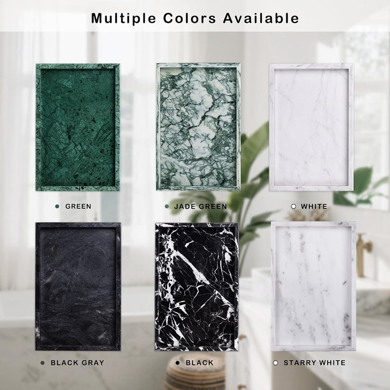 Natural Marble Bathroom Tray, Decorative Vanity Tray For Jewelry, Perfume, And Home Organization
