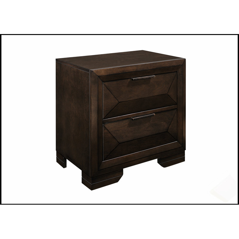 Table de chevet 2 tiroirs de conception contemporaine avec finition chaude et façade surélevée pour les chambres à coucher modernes