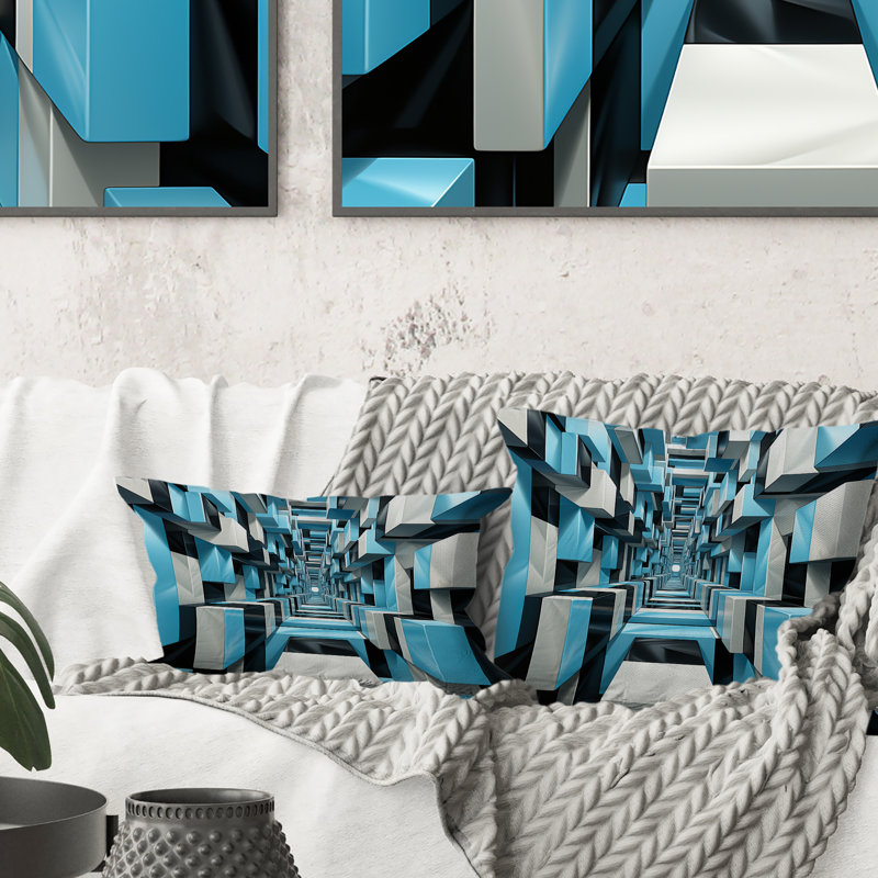 Coussin décoratif imprimé Op Art Blue Focus VI