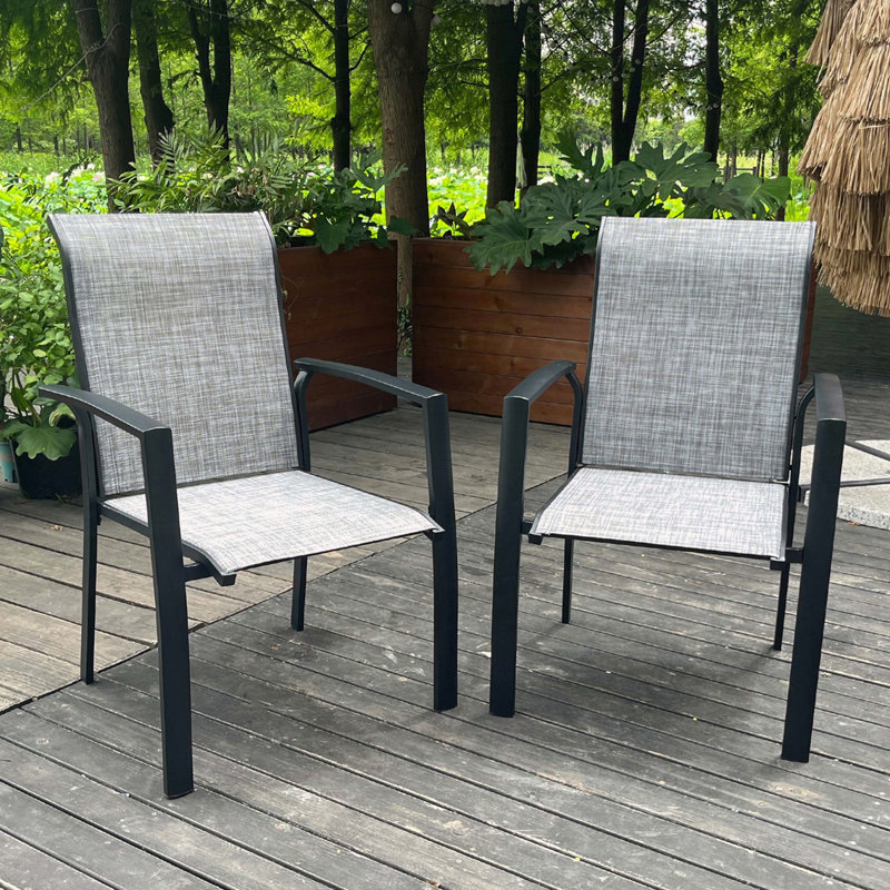 Outdoor Stacking Metal Dining Chairs Set of 2 with Textilene Fabric