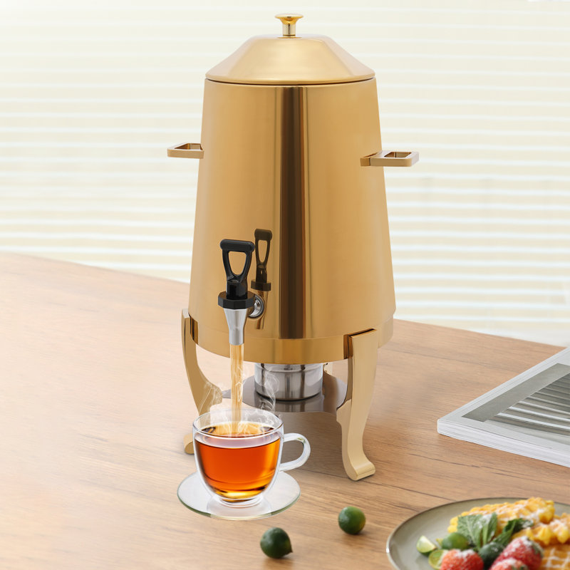 Distributeur de thé à café à boisson chaude autoportant en acier inoxydable de 3,4 gallons et 3,4 gallons avec support à carburant