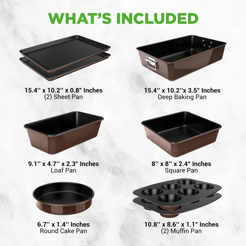Ensemble de 8 plats de cuisson empilables antiadhésifs - Pfoa, Pfos, ensemble de plaques de cuisson sans PTFE avec revêtement antiadhésif, allant au four à 450 ° F, gâteau rond, pain, muffins, moules larges / carrés, plaque à biscuits