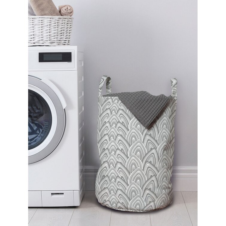 East Urban Home Ambesonne Abstract Laundry Bag, Fish Scale Inspired Illustration Simple Zentangle Doodle in Grayscale Tones, Hamper Basket with Handles Drawstring Clo