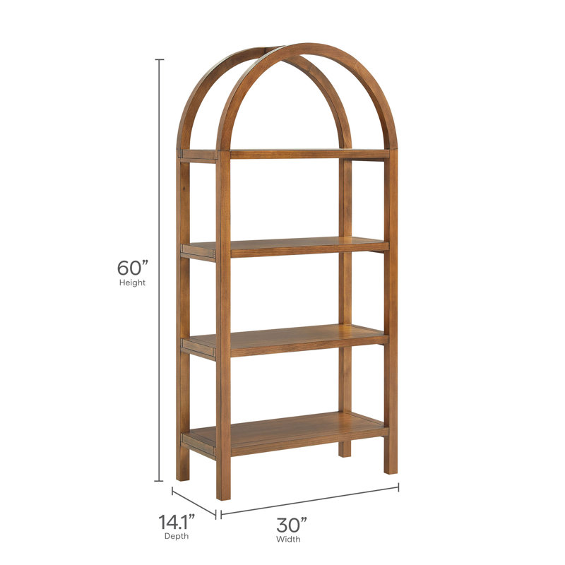Vexley Tall Narrow Arched Bookshelf, Walnut, (4 Shelves) 60"H x 30"W x 14.1"D