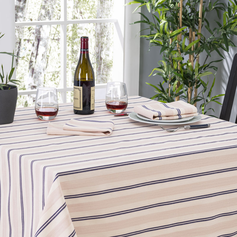 Nappe à rayures crème, bleue et rose French Home, L 95 po x l 71 po