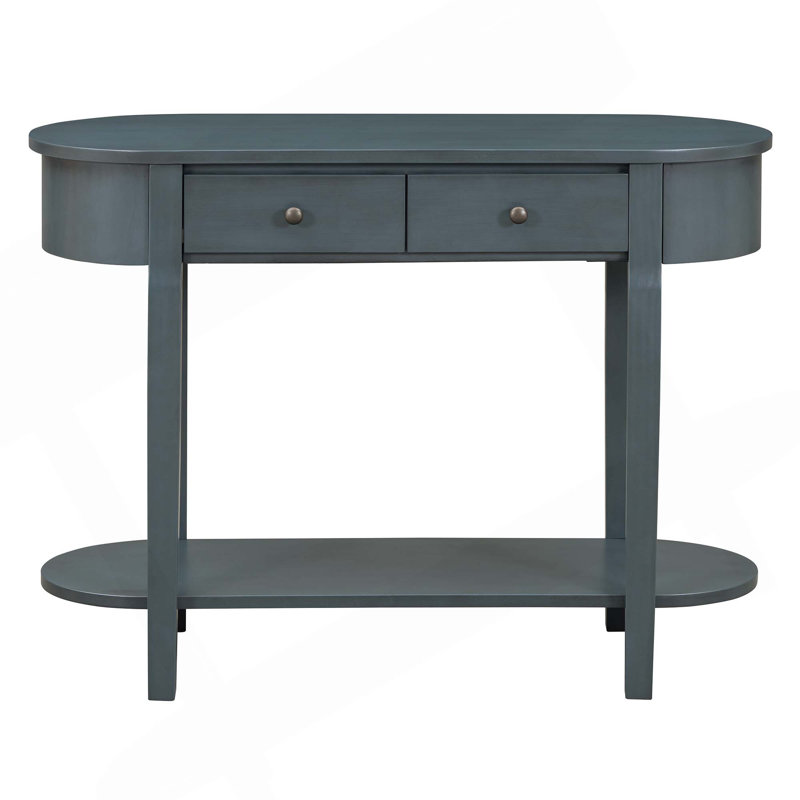 Elegant Retro Console Table With Curved Design & Smooth Glaze, Navy