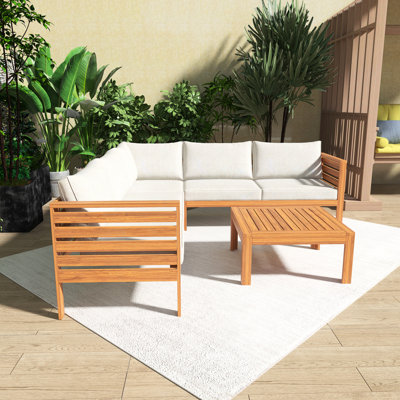 Canapé d'extérieur en bois 82,7 po avec coussins beiges