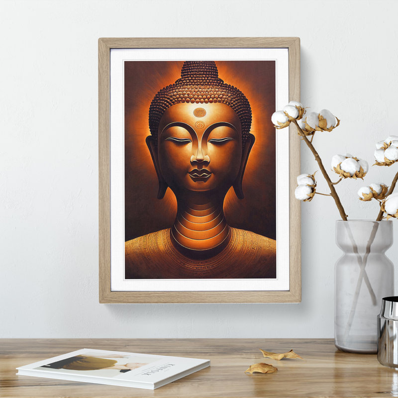 A Peaceful Buddha - Wall Art, 36cm H x 27cm W x 2cm D, Oak Framed, White