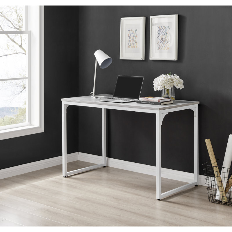 Kynlyn Rectangle Computer Desk, Grey Melamine/White, 75cm H x 120cm W x 60cm D