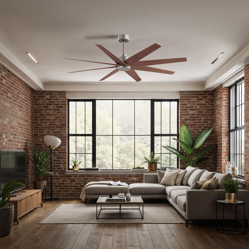 Ariella - Ventilateur de plafond à huit pales, Nickel brossé, Ton noyer