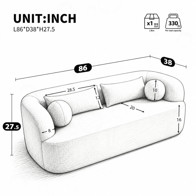Canapé en chenille sans os avec coussins, Chenille beige, Beige