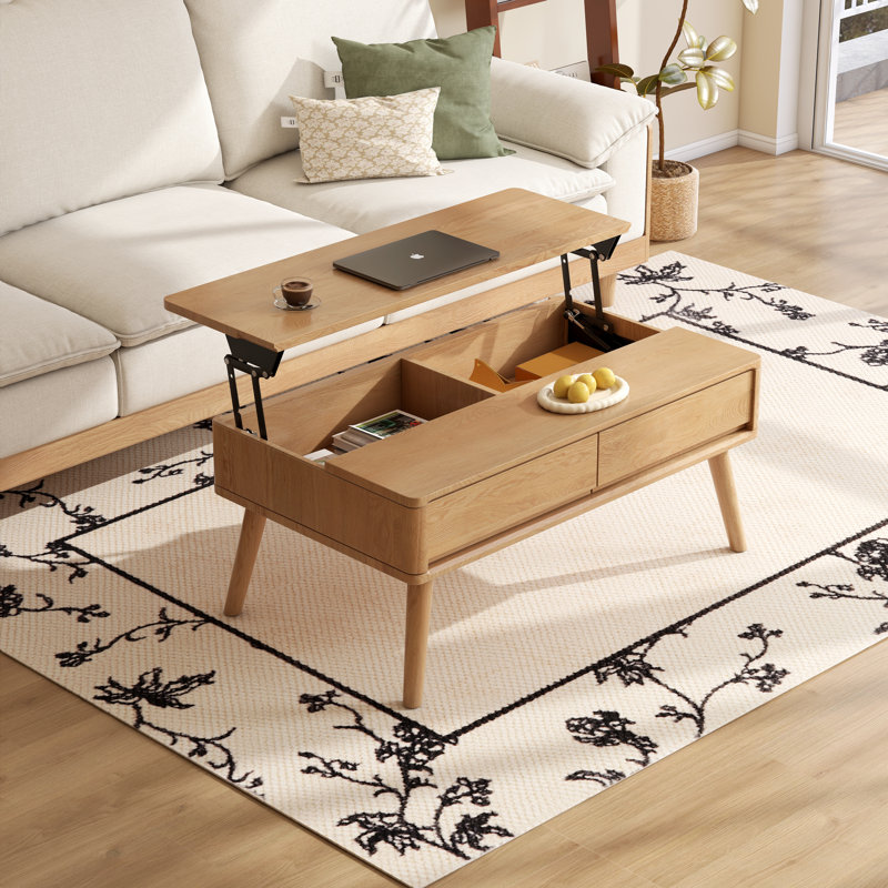 Table basse à plateau relevable en chêne massif 39 po avec rangement MCM, L 39,4 po x l 21,65 po, Chêne naturel
