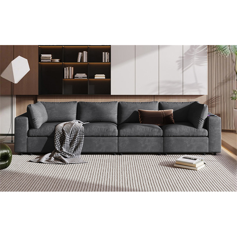 Canapé modulaire rembourré en U avec espace de rangement, Polyester gris