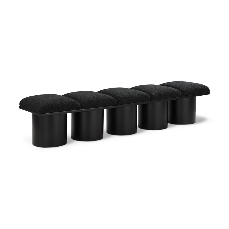 Banc rembourré Horatia, Tissu bouclé noir, H 17,5 po x l 77,5 po x P 18 po, Noir, noir, noir, noir