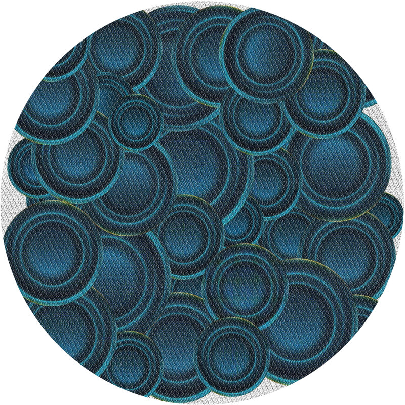 Bleu/blanc à motif Tapis décoratif, Rond 8 pi